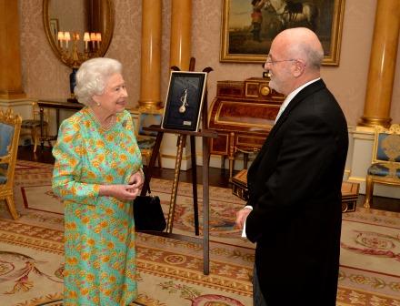 Queen Elizabeth II with Mr. Mal Berisha the Ambassador of Albania, during a private meeting as he presents his Credentials in Buckingham Palace central London.