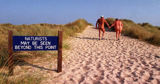 pic HATTIE MILES neg 25 23/9/98 called nude2 Naturists at Studland beach. Naturists Pete and Sue Dangerfield at Studland Beach