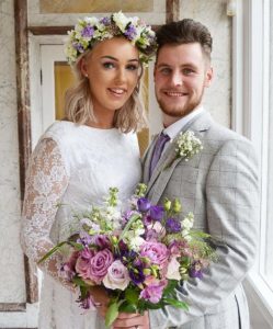 Connie Bell, 21, with husband Sam. Connie ditched her wedding dress for her  grandma's 50 year old floral lace number. See rossparry copy RPYDRESS:A beautiful bride ditched her expensive wedding dress on the big day after falling in love with her grandmother's 50-year-old floral lace number. Connie Bell, 21, nee Pickup, decided to keep her £1,000 "simple" wedding dress in reserve for her special day for the same dress her granny Margaret White, 71, wore on her wedding day in 1966 - and it was a perfect fit. When bride Connie was told her wedding venue had been cancelled two weeks before her wedding - her grandmother decided to cheer her up by showing her the dress she wore.