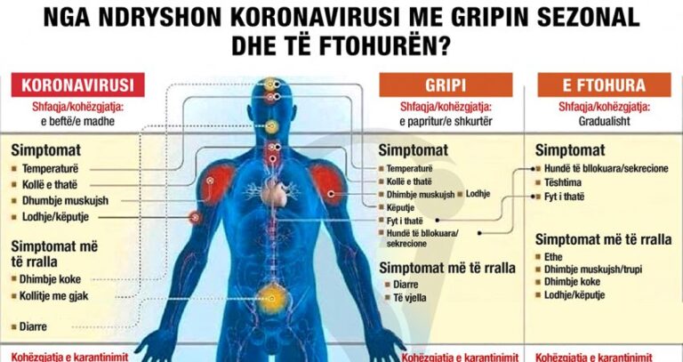 Shikoni skemën – Ku ndryshon koronavirusi nga gripi dhe ftohja