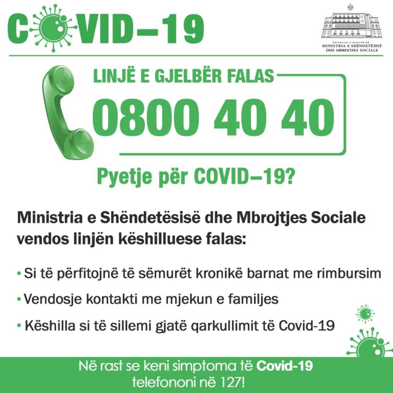 COVID-19, Manastirliu: Linjë e gjelbër falas për këshilla për qytetarët