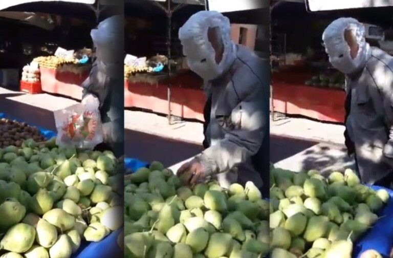 Pamjet po bëjnë xhiron e rrjetit. I moshuari në vend të maskës kishte vënë në kokë… (Foto)
