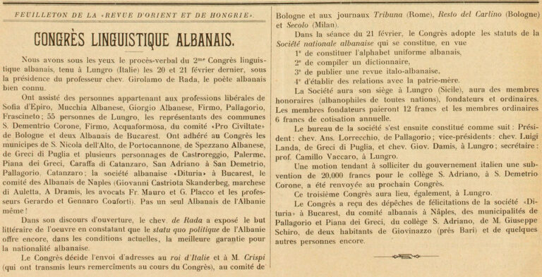 Gazeta franceze: Ky është procesverbali i Kongresit të 2-të gjuhësor shqiptar, mbajtur në Siçili