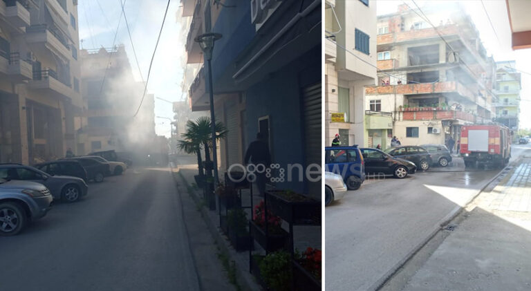 Fier, mjeti në parkim shpërthen në flakë, lagjia mbulohet nga tymi