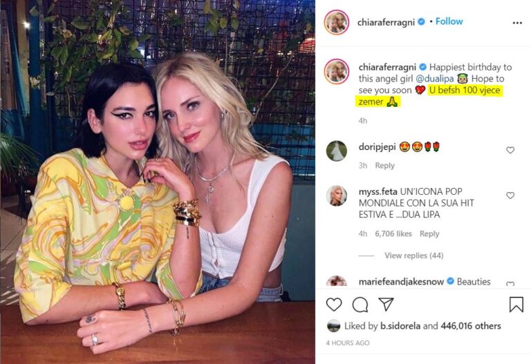 Blogerja italiane uron në shqip Dua Lipën për ditëlindje