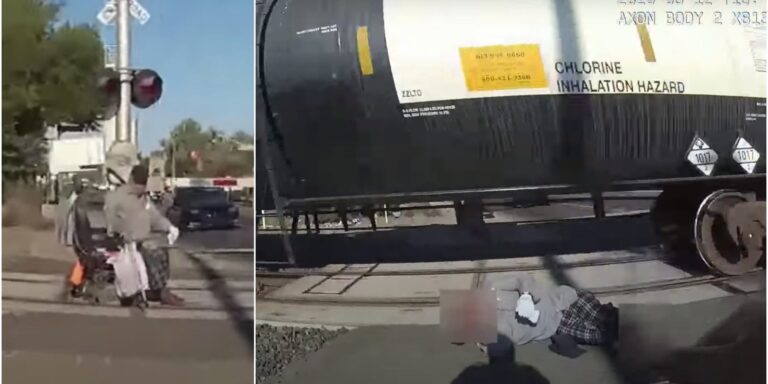 Video/ Shihni momentin drithërues kur policja shpëton jetën e burrit me karrocë në shinat e trenit