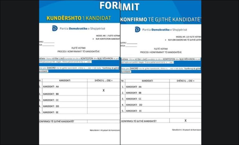 Ja fletët e votimit që demokratët do të përdorin për përzgjedhjen e kandidatëve për deputetë në 12 qarqe