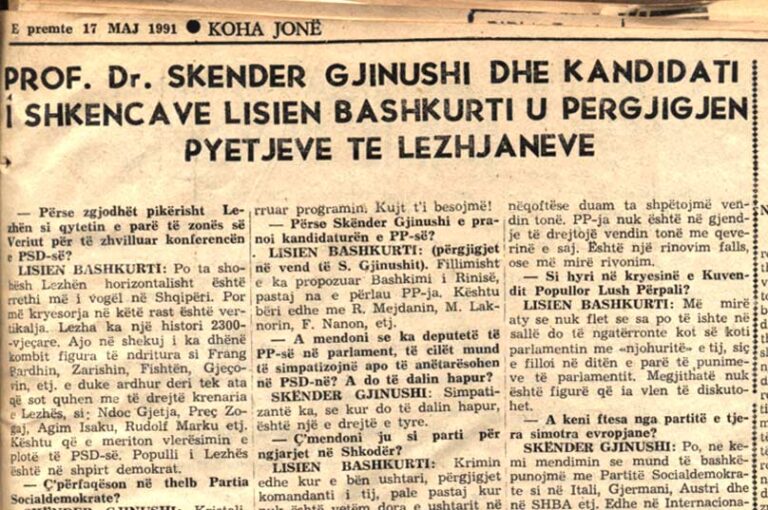 Prof.dr.Skënder Gjinushi dhe kandidati i shkencave Lisien Bashkurti u përgjigjen pyetjeve të lezhianëve