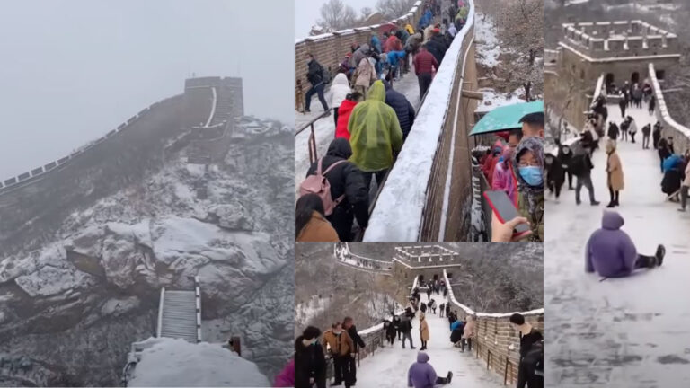 Harrohet kovidi, turistët duan të ngjisin Murin e Madh Kinez, por rrëshkasin në akull