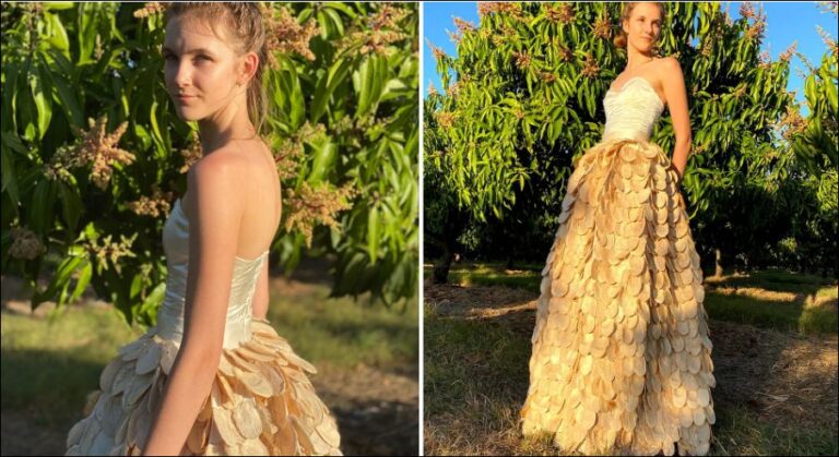 Veshja më e bukur e maturës, adoleshentja krijon fustanin e pazakontë me 1400 mango