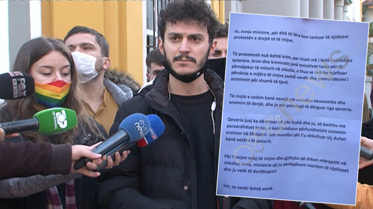 “Njollosët të drejtat e të rinjve”, studentët në protestë para MASH, kërkojnë dorëheqjen e Evis Kushit