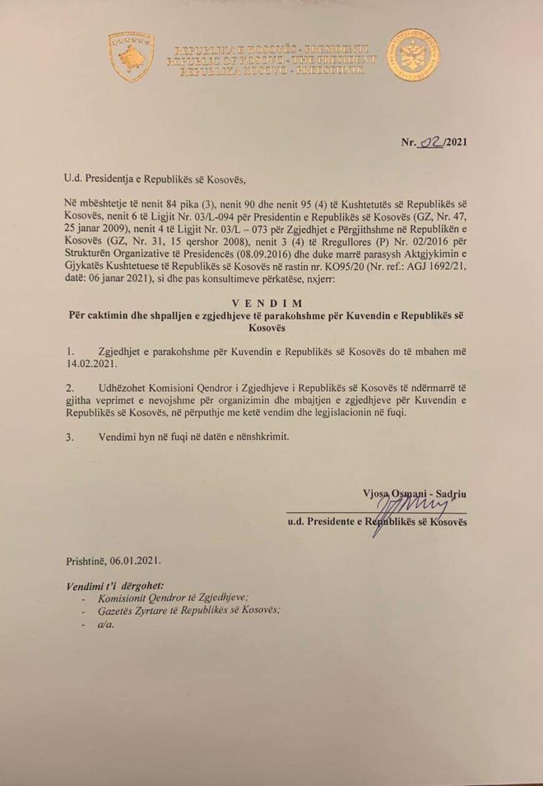 Zgjedhjet në Kosovë mbahen më 14 shkurt
