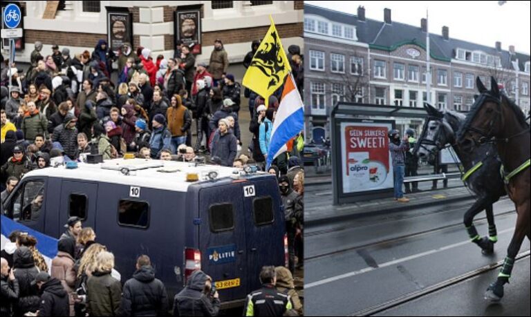 Skena të frikshme në Amsterdam/ Policia mësyn me kuaj protestuesit kundër qeverisë në largim (Foto dramatike)
