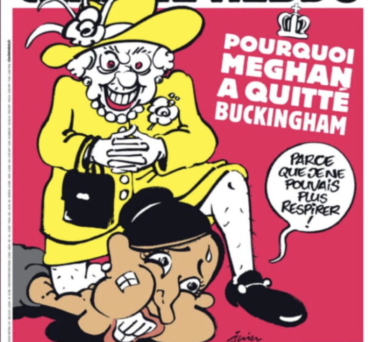 Charlie Hebdo e bën Meghan si George Floyd, mbretëresha e “mbyt“