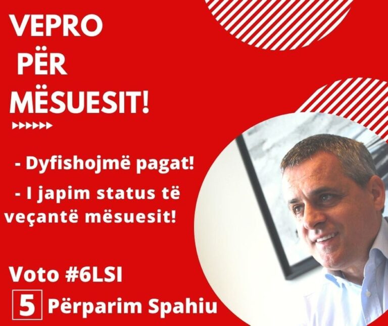 ”Vepro për mësuesit”, Spahiu: Dyfishojmë pagat, i japim status të veçantë