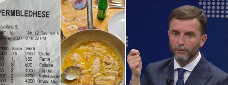 Foto/ Erion Braçe nxjerr faturën e tavës së peshkut dhe ankohet