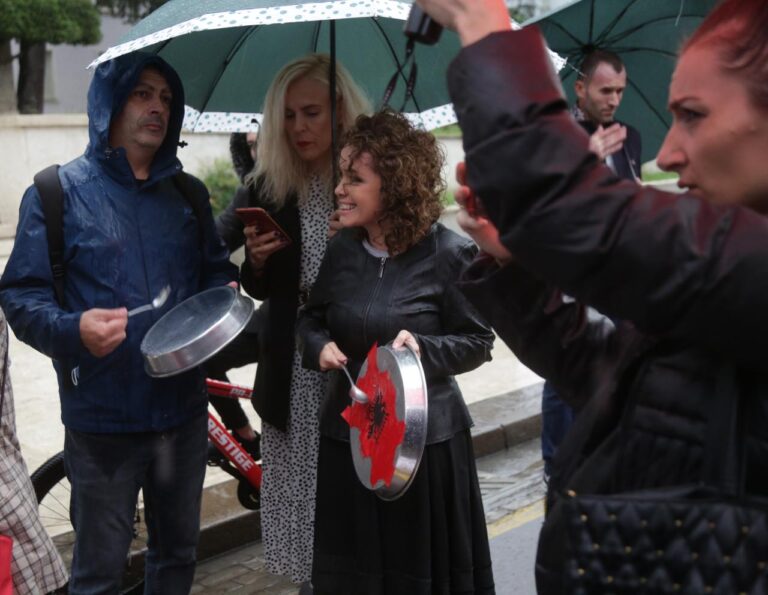 FOTOLAJM nga protesta/ Tepsi bosh me flamurin shqiptar, lugë e pankarta