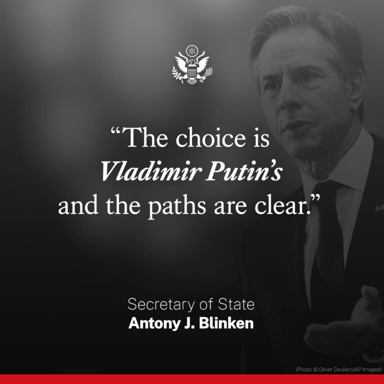Ambasada amerikane në Tiranë ndan mesazhin e fortë të Blinken: Ne i kemi dhënë Rusisë dy rrugë