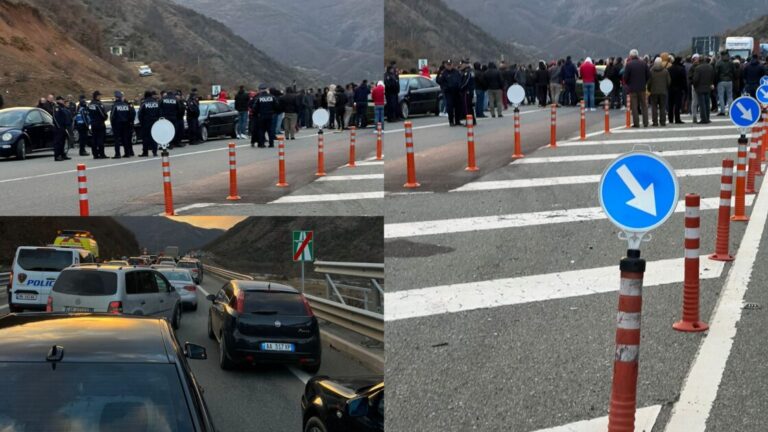 Bllokohet ”Rruga e Kombit” nga makinat e fikura në shenjë proteste (VIDEO/FOTO)