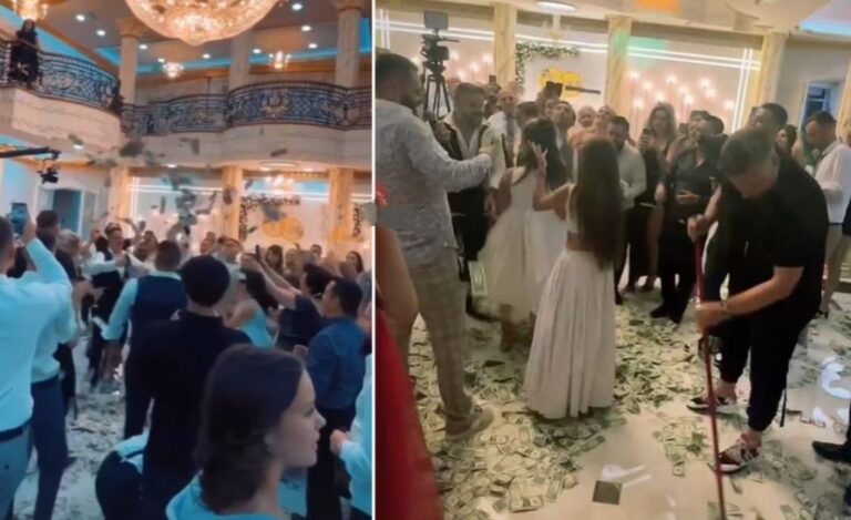 Leku letër në dasmën shqiptare, këngëtari i mbledh me fshesë (VIDEO)