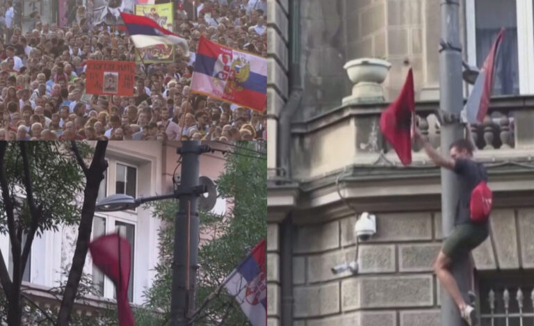 Protesta kundër paradës gay, por vandalizohet flamuri shqiptar në Serbi (FOTO)