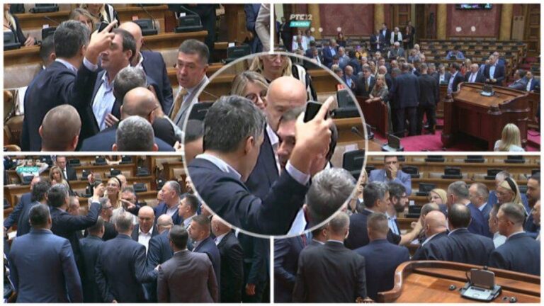 VIDEO/ ”Po i dërgoni imazh Kurtit”, dhu*në fizike mes deputetëve serbë në Kuvend: Vuçiç ik