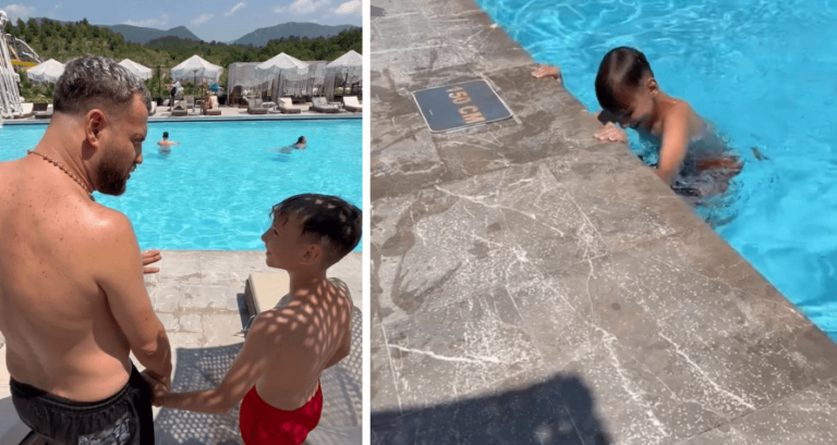 VIDEO/ Luizi dhuron spektakël në pishinë me kunatin e tij të vogël, me ta edhe Kiara