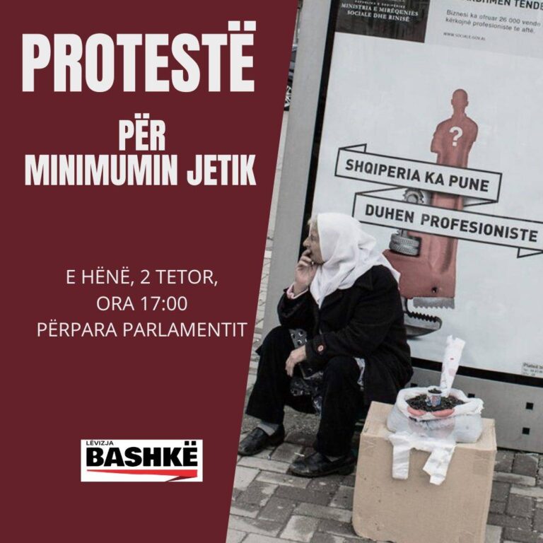 Minimumi jetik, ”Lëvizja Bashkë” protestë më 2 tetor para Kuvendit: Kemi pensione që s’dalin as për të ngrënë