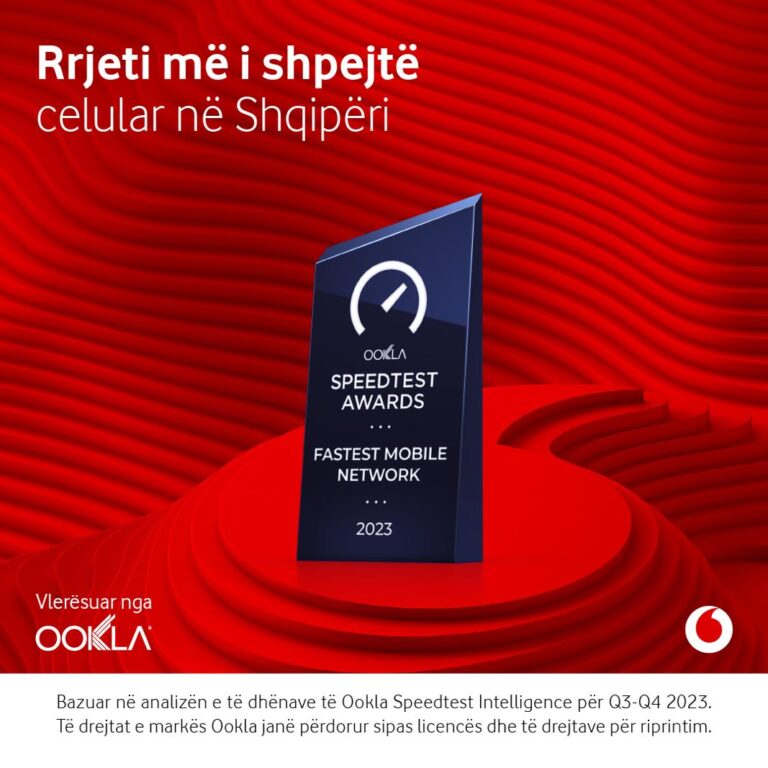 Vodafone Albania fiton çmimin prestigjioz Ookla® Speedtest™ si Rrjeti më i Shpejtë Celular në Shqipëri
