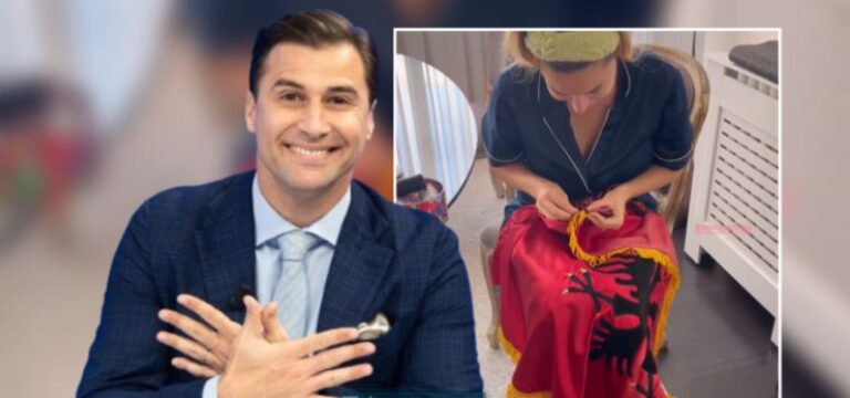 Bashkëshortja italiane e Lorik Canës, qëndis flamurin Kuq e Zi