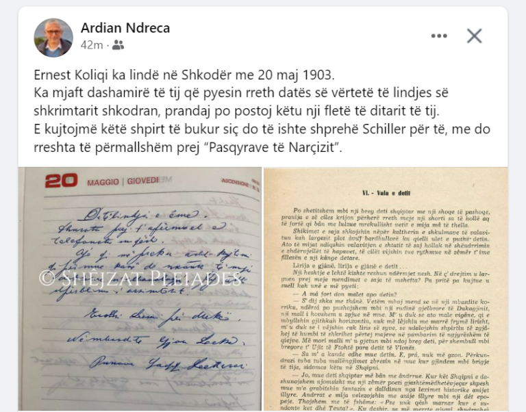 Sot datëlindja e shkrimtarit Ernest Koliqi