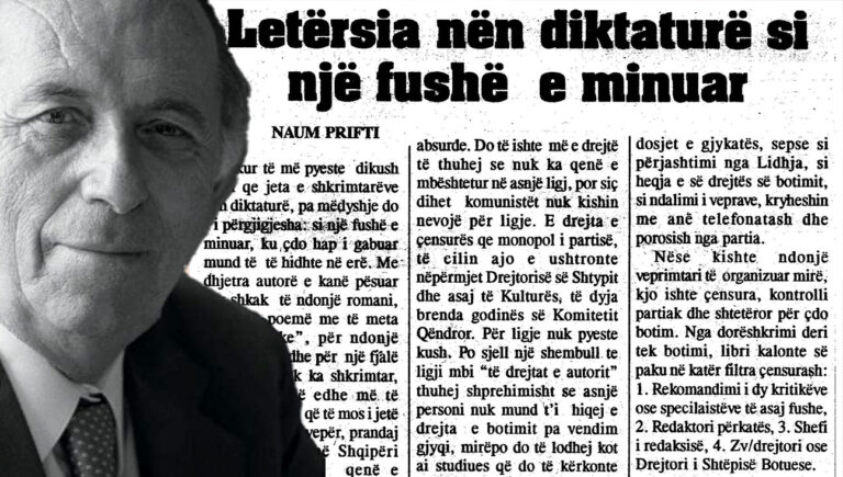 Naum Prifti në “AKS”, “Koha Jonë”, për “Letërsinë nën diktaturë”