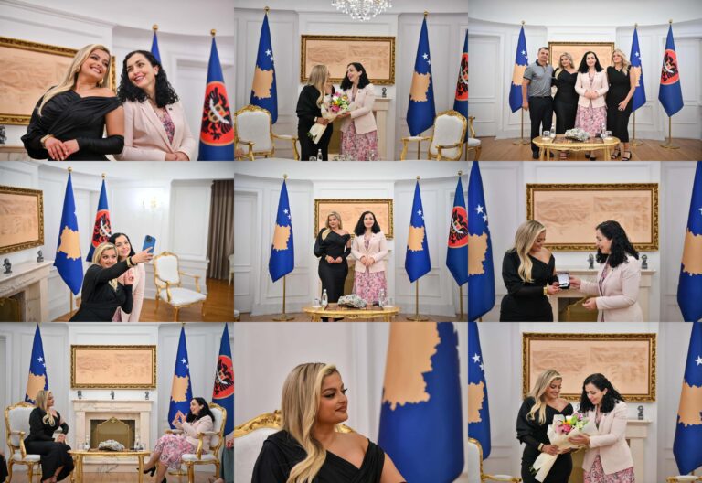 FOTO/ Presidentja Osmani pret Bebe Rexhën në Kosovë: Është frymëzim për gjeneratat e reja, çdo gjë arrihet me punë