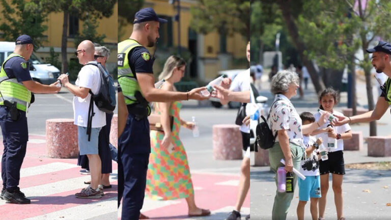 E bukur dhe e vërtetë, Policia Rrugore në Tiranë ofron ujë qytetarëve dhe turistëve