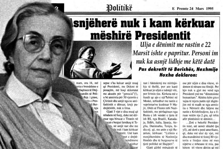 Çfarë shkruan Nexhmije Hoxha nga qelitë e Burgu 325 më 22 mars 1995?!