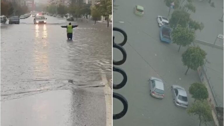 Shiu përmbyt rrugët kryesore në Vlorë, në një lagje uji merr me vete tavolinat e çadrat e lokalit