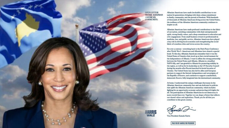 Letra e Kamala Harris komunitetit shqiptaro amerikan: Do të vazhdojmë mbështetjen për Kosovën