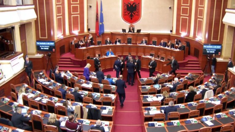 Ministri i Financave mban fjalën në foltore, deputetët e PD-së të tensionuar shkojnë drejt tij!