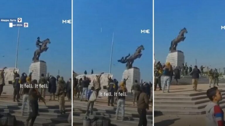Rebelët në Aleppo rrëzojnë statujën e vëllait të presidentit sirian
