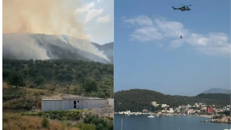 Kodrat e Himarës prej 15 orësh në flakë! Era përhap zjarrin, nis ndërhyrja nga ajri