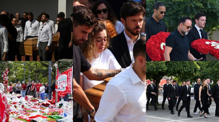 FOTO/ Funerali i Diogo Jotës! Bashkëshortja mes lotëve përqafon arkivolin, Ronaldo mungon