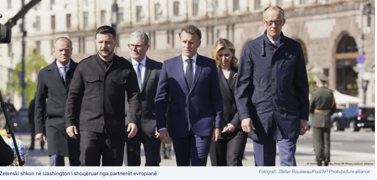 Presidenti ukrainas Zelenski dhe liderët kryesorë europianë në rresht para Trumpit!