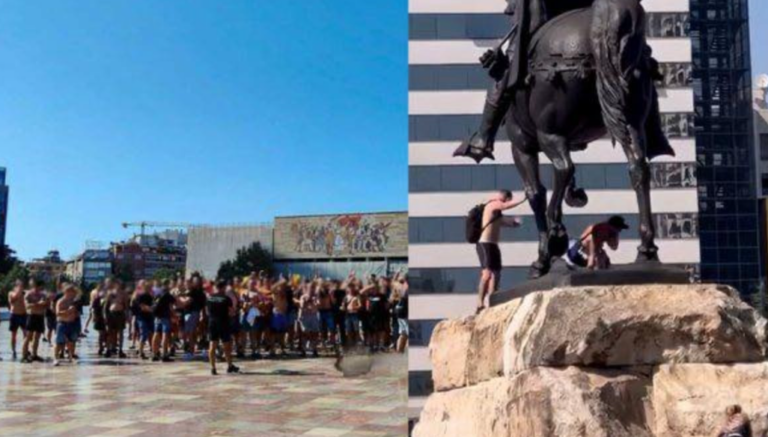 Huliganët polakë i bëjnë sh*rrën Heroit Kombëtar të shqiptarëve. Shqiptari e rreh, policia e arreston!