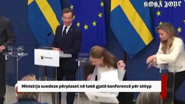 Ministrja suedeze përplaset në tokë gjatë konferencë për shtyp