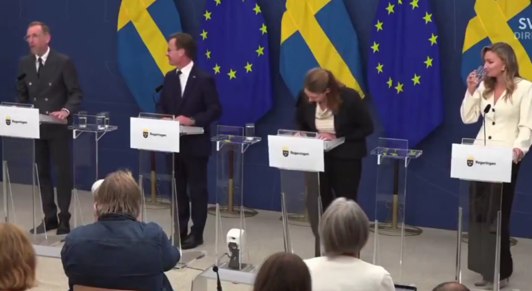 VIDEO/ Ministrja bie keq në tokë gjatë konferencë për shtyp