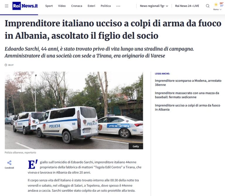 “Vrasje aksidentale apo ekzekutim i mirëorganizuar”, mediat italiane pasqyrojnë lajmin e vrasjes së biznesmenit Edoardo Sarchi në Tepelenë
