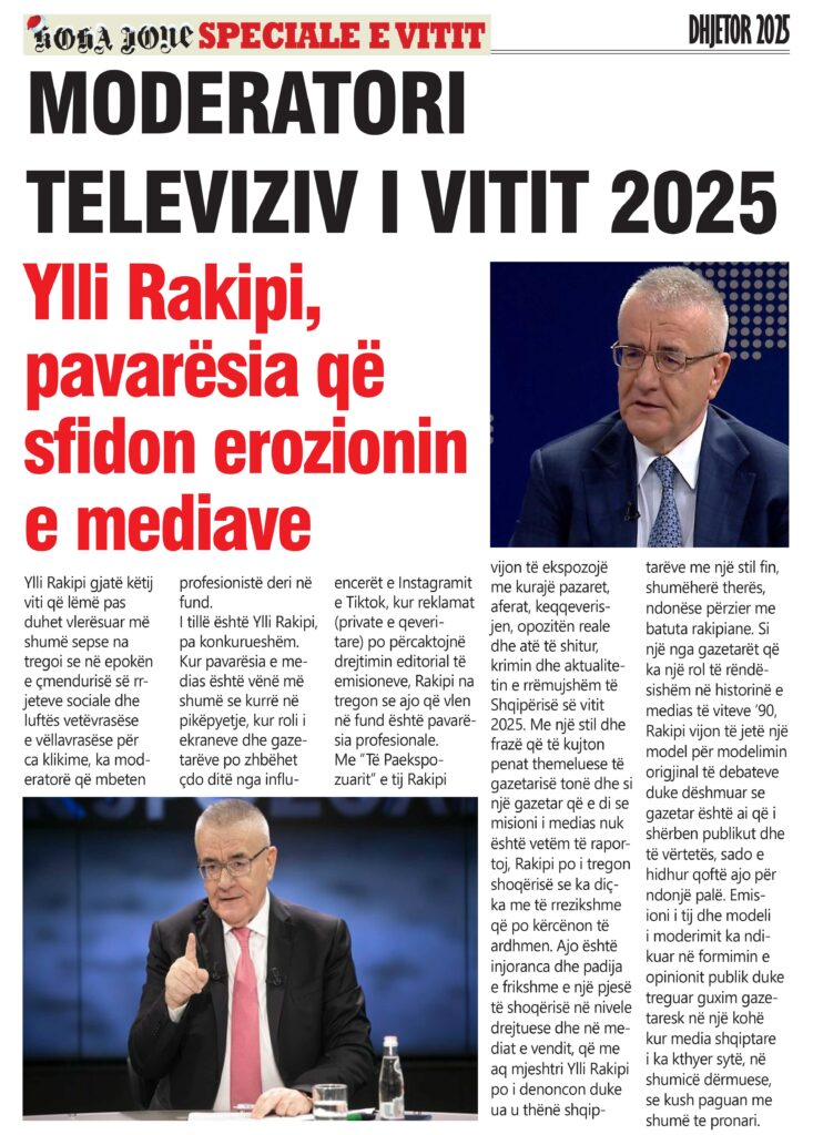 Ylli Rakipi – Moderatori i Vitit/ Pavarësia që sfidon erozionin e mediave