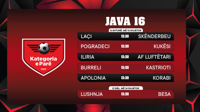 Java e 16-të e kampionatit “Kategoria e Parë”, luhet të shtunën dhe të dielën