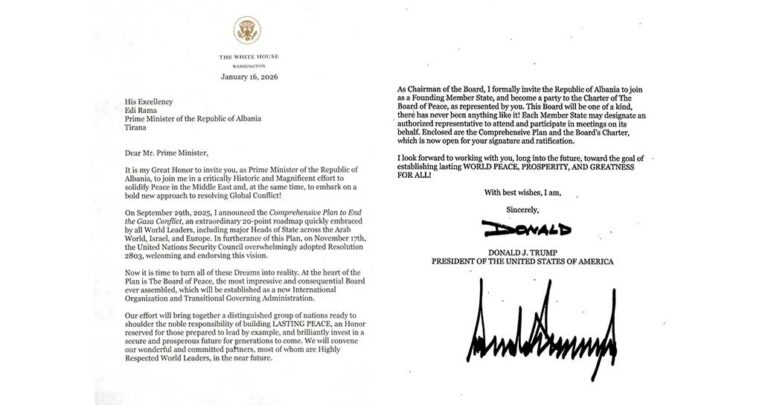 Kryeministri Rama publikon letrën që ka marrë nga Presidenti i Shteteve të Bashkuara, Donald J. Trump