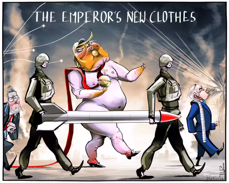 The Guardian: Karikatura e Ella Baron mbi luftën e Trump dhe Netanyahut kundër Iranit